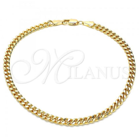 Oro Laminado Basic Anklet, Gold Filled Style Miami Cuban Design, Polished, Golden Finish, 04.63.1397.10