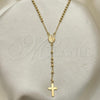 Oro Laminado Thin Rosary, Gold Filled Style Cross and Guadalupe Design, Polished, Golden Finish, 09.02.0061.18