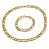 Stainless Steel Necklace and Bracelet, Figaro Design, Polished, Golden Finish, 06.116.0030.1