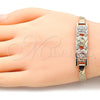 Oro Laminado Fancy Bracelet, Gold Filled Style Flower Design, with White Crystal, Polished, Tricolor, 03.380.0024.08