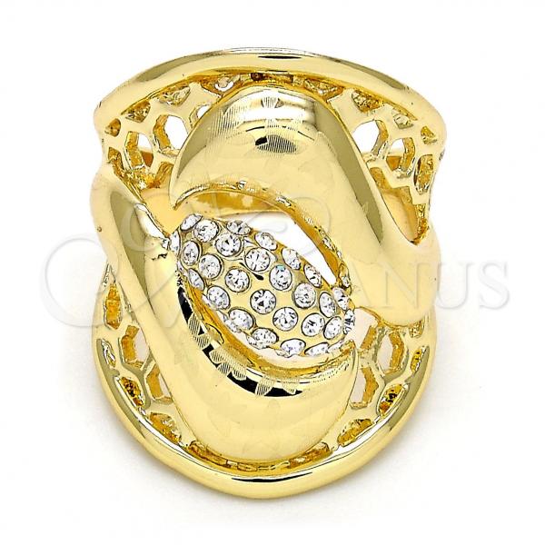 Oro Laminado Multi Stone Ring, Gold Filled Style Flower Design, with White Crystal, Polished, Golden Finish, 01.160.0003.10 (Size 10)