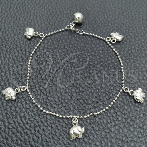 Sterling Silver Fancy Bracelet, Rattle Charm and Elephant Design, Polished, Silver Finish, 03.399.0002.07