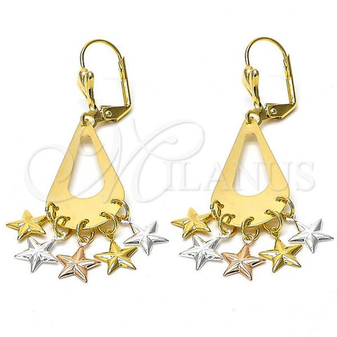 Oro Laminado Chandelier Earring, Gold Filled Style Star Design, Polished, Tricolor, 60.016