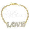 Oro Laminado Fancy Bracelet, Gold Filled Style Love Design, Polished, Golden Finish, 03.63.2018.08
