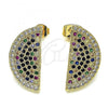 Oro Laminado Stud Earring, Gold Filled Style with Multicolor Micro Pave, Polished, Golden Finish, 02.353.0003