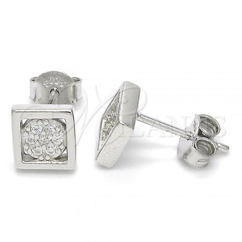 Sterling Silver Stud Earring, with White Micro Pave, Polished, Rhodium Finish, 02.336.0054