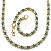 Oro Laminado Necklace and Bracelet, Gold Filled Style with Green and White Cubic Zirconia, Polished, Golden Finish, 06.284.0013.1