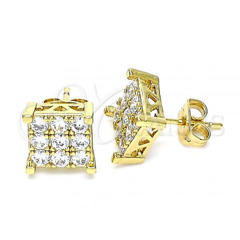 Oro Laminado Stud Earring, Gold Filled Style with White Cubic Zirconia, Polished, Golden Finish, 02.342.0167