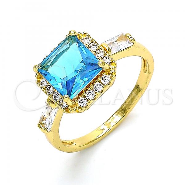 Oro Laminado Multi Stone Ring, Gold Filled Style with Blue Topaz and White Cubic Zirconia, Polished, Golden Finish, 01.210.0129.2.09