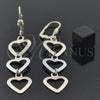Oro Laminado Long Earring, Gold Filled Style Heart Design, Polished, Tricolor, 5.065.011