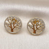 Oro Laminado Stud Earring, Gold Filled Style Tree Design, with White Cubic Zirconia and White Micro Pave, Polished, Golden Finish, 02.282.0070