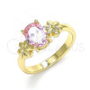 Oro Laminado Multi Stone Ring, Gold Filled Style Flower Design, with Pink Cubic Zirconia, Polished, Golden Finish, 01.210.0121.1.07