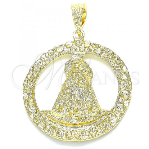 Oro Laminado Religious Pendant, Gold Filled Style Caridad del Cobre Design, Polished, Golden Finish, 05.213.0072