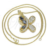 Oro Laminado Pendant Necklace, Gold Filled Style Butterfly and Teardrop Design, with Black Cubic Zirconia and White Micro Pave, Polished, Golden Finish, 04.323.0012.2.20