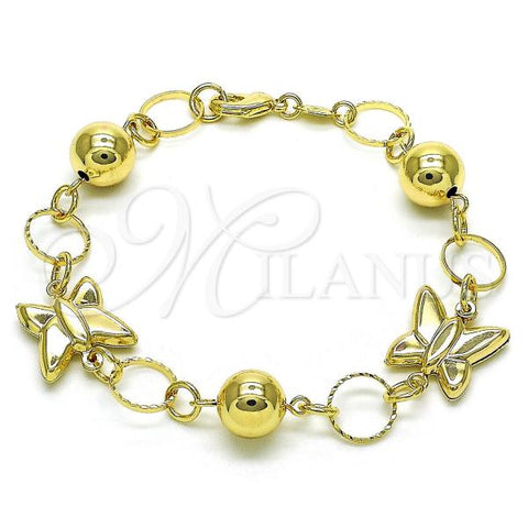 Oro Laminado Fancy Bracelet, Gold Filled Style Butterfly Design, Polished, Golden Finish, 5.005.008.08