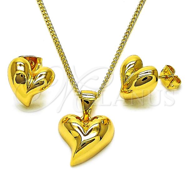 Oro Laminado Earring and Pendant Adult Set, Gold Filled Style Heart Design, Polished, Golden Finish, 10.342.0196