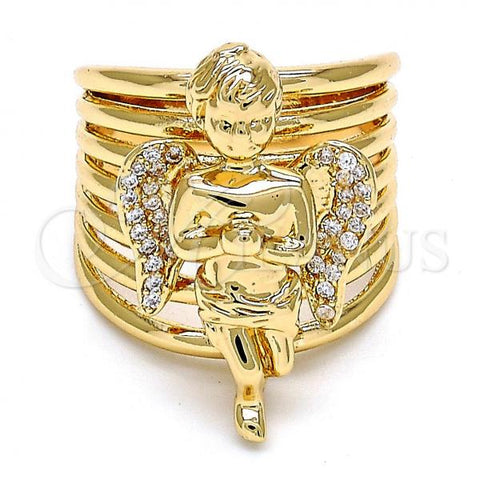 Oro Laminado Multi Stone Ring, Gold Filled Style Angel Design, with White Cubic Zirconia, Polished, Golden Finish, 01.60.0001.09 (Size 9)