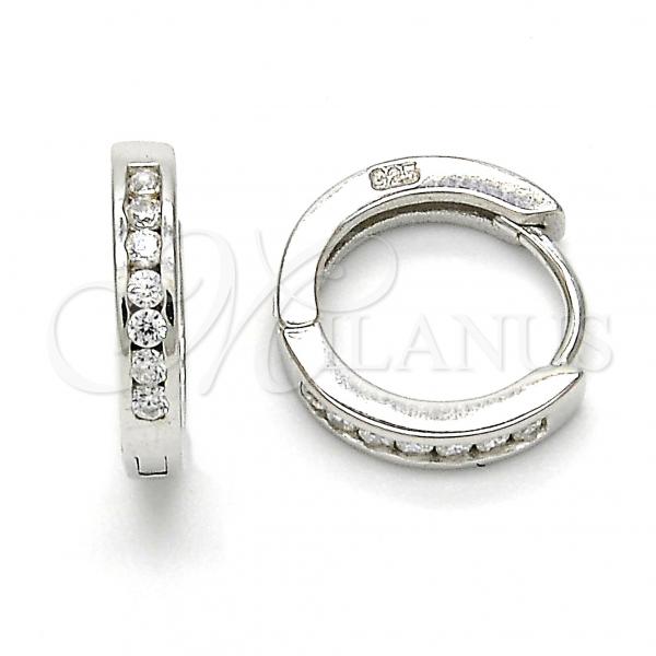 Sterling Silver Huggie Hoop, with White Cubic Zirconia, Polished, Rhodium Finish, 02.186.0041.15