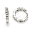 Sterling Silver Huggie Hoop, with White Cubic Zirconia, Polished, Rhodium Finish, 02.186.0041.15