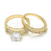 Oro Laminado Wedding Ring, Gold Filled Style Duo Design, with White Cubic Zirconia, Polished, Golden Finish, 01.284.0036.07 (Size 7)