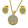 Oro Laminado Earring and Pendant Adult Set, Gold Filled Style with White Micro Pave, Polished, Golden Finish, 10.342.0070