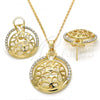 Oro Laminado Earring and Pendant Adult Set, Gold Filled Style with White Crystal, Polished, Golden Finish, 10.306.0018