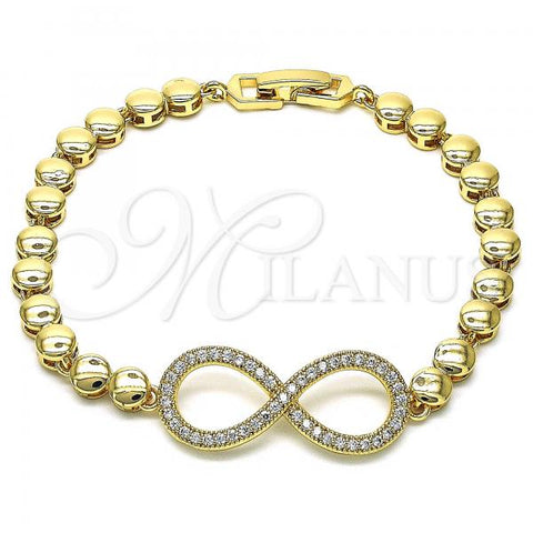 Oro Laminado Fancy Bracelet, Gold Filled Style Infinite Design, with White Micro Pave, Polished, Golden Finish, 03.283.0160.08