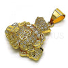 Oro Laminado Fancy Pendant, Gold Filled Style Money Sign Design, with White Micro Pave and White Cubic Zirconia, Polished, Golden Finish, 05.342.0144
