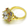 Oro Laminado Multi Stone Ring, Gold Filled Style Flower and Butterfly Design, with Multicolor Cubic Zirconia and White Micro Pave, Polished, Golden Finish, 01.210.0153