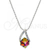 Rhodium Plated Pendant Necklace, Frog Design, with Vitrail Medium and Aurore Boreale Swarovski Crystals, Polished, Rhodium Finish, 04.239.0039.6.16