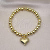 Oro Laminado Fancy Bracelet, Gold Filled Style Heart and Ball Design, Polished, Golden Finish, 03.341.0216.07