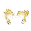 Oro Laminado Stud Earring, Gold Filled Style Dolphin Design, with  Cubic Zirconia, Polished, Golden Finish, 02.09.0171