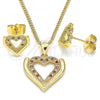 Oro Laminado Earring and Pendant Adult Set, Gold Filled Style Heart Design, with Garnet and White Micro Pave, Polished, Golden Finish, 10.156.0315.1