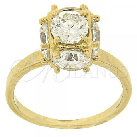 Oro Laminado Multi Stone Ring, Gold Filled Style with White Cubic Zirconia, Polished, Golden Finish, 5.165.008.05 (Size 5)