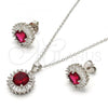 Sterling Silver Earring and Pendant Adult Set, with Garnet and White Cubic Zirconia, Polished, Rhodium Finish, 10.286.0024.3