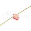 Oro Laminado Fancy Bracelet, Gold Filled Style Hand of God Design, with Pink Opal, Polished, Golden Finish, 03.99.0001.2.07