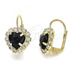 Oro Laminado Leverback Earring, Gold Filled Style Heart Design, with Black and White Crystal, Polished, Golden Finish, 02.122.0111.1