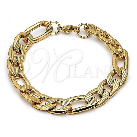 Stainless Steel Basic Bracelet, Figaro Design, Diamond Cutting Finish, Golden Finish, 03.116.0037.1.09