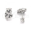 Sterling Silver Stud Earring, Heart Design, with Black and White Micro Pave, Polished, Rhodium Finish, 02.186.0074