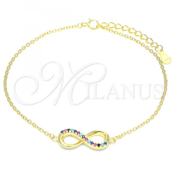 Sterling Silver Fancy Bracelet, Infinite Design, with White Cubic Zirconia, Polished, Golden Finish, 03.336.0067.2.08