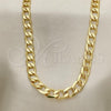 Oro Laminado Basic Necklace, Gold Filled Style Pave Cuban Design, Polished, Golden Finish, 04.213.0183.24