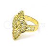 Oro Laminado Elegant Ring, Gold Filled Style Flower and Leaf Design, Diamond Cutting Finish, Golden Finish, 01.233.0035.07