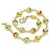 Oro Laminado Fancy Bracelet, Gold Filled Style Moon and Star Design, with Multicolor Cubic Zirconia, Polished, Golden Finish, 03.386.0001.07