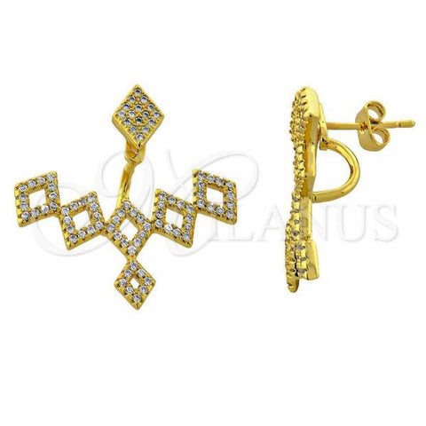 Oro Laminado Dangle Earring, Gold Filled Style with White Micro Pave, Polished, Golden Finish, 02.118.0002 *PROMO*