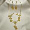 Oro Laminado Earring and Pendant Children Set, Gold Filled Style Butterfly Design, with White Crystal, Yellow Enamel Finish, Golden Finish, 06.60.0004.2