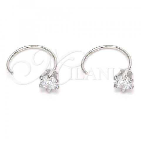 Sterling Silver Stud Earring, Flower Design, with White Cubic Zirconia, Polished, Rhodium Finish, 02.366.0016