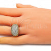 Oro Laminado Multi Stone Ring, Gold Filled Style Chunky Design, with White Micro Pave, Polished, Golden Finish, 01.346.0010.09