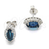 Sterling Silver Stud Earring, with White and Blue Topaz Cubic Zirconia, Polished, Rhodium Finish, 02.186.0024