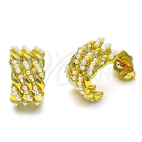 Oro Laminado Stud Earring, Gold Filled Style with Ivory Pearl, Polished, Golden Finish, 02.379.0077