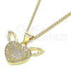 Oro Laminado Pendant Necklace, Gold Filled Style Heart Design, with White Micro Pave, Polished, Golden Finish, 04.156.0374.20